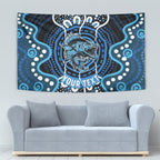 Custom Barramundi Fishing Tapestry Indigenous Aboriginal Dot Art Blue Fish