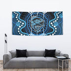 Custom Barramundi Fishing Tapestry Indigenous Aboriginal Dot Art Blue Fish