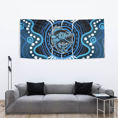 Custom Barramundi Fishing Tapestry Indigenous Aboriginal Dot Art Blue Fish