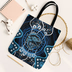 Custom Barramundi Fishing Tote Bag Indigenous Aboriginal Dot Art Blue Fish