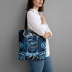 Custom Barramundi Fishing Tote Bag Indigenous Aboriginal Dot Art Blue Fish