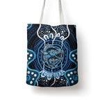 Custom Barramundi Fishing Tote Bag Indigenous Aboriginal Dot Art Blue Fish