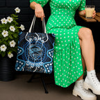 Custom Barramundi Fishing Tote Bag Indigenous Aboriginal Dot Art Blue Fish