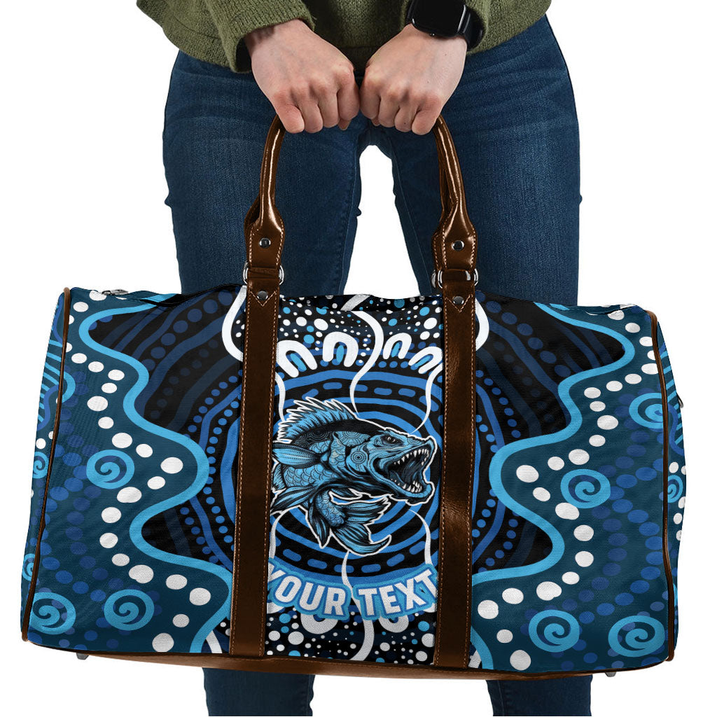 Custom Barramundi Fishing Travel Bag Indigenous Aboriginal Dot Art Blue Fish
