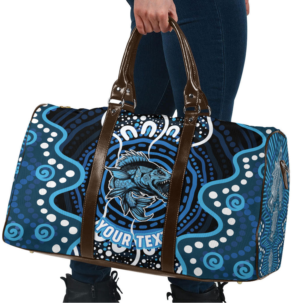Custom Barramundi Fishing Travel Bag Indigenous Aboriginal Dot Art Blue Fish