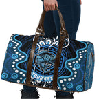 Custom Barramundi Fishing Travel Bag Indigenous Aboriginal Dot Art Blue Fish
