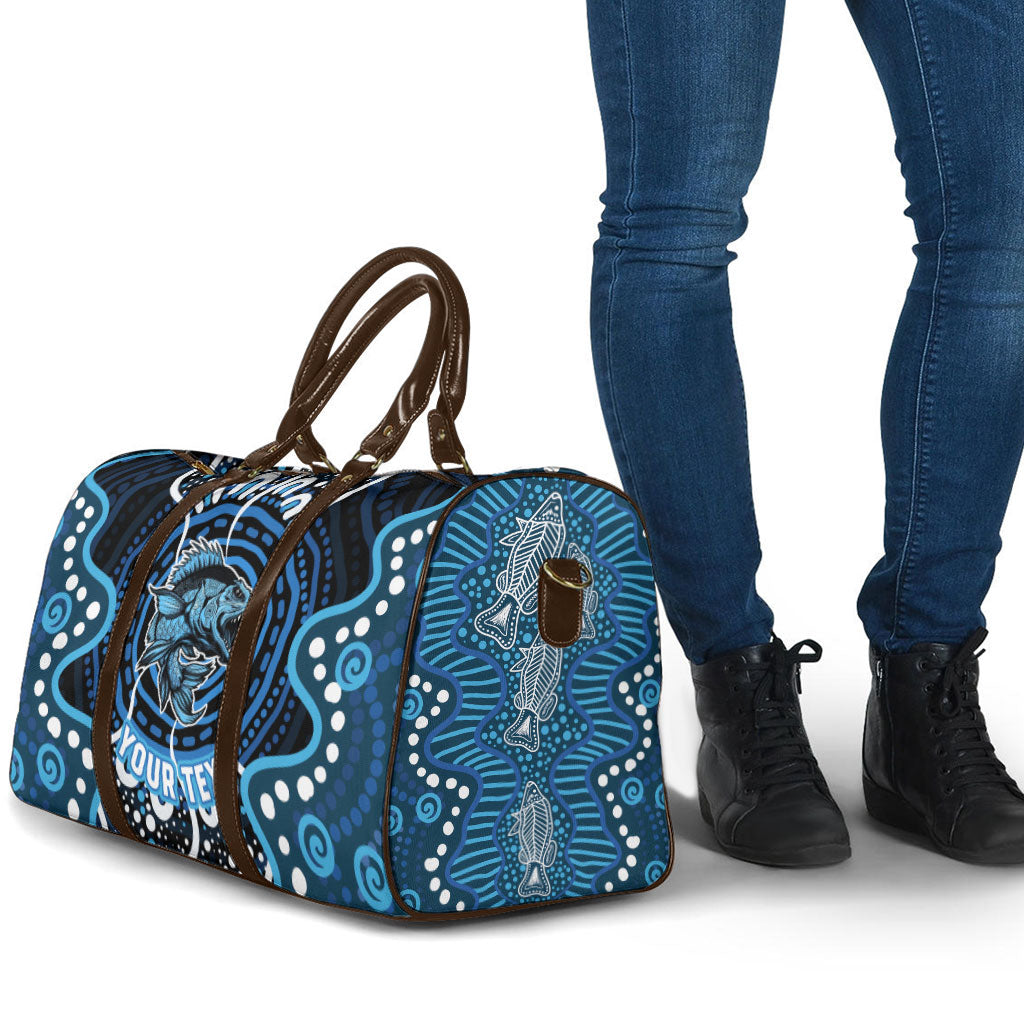 Custom Barramundi Fishing Travel Bag Indigenous Aboriginal Dot Art Blue Fish