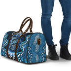 Custom Barramundi Fishing Travel Bag Indigenous Aboriginal Dot Art Blue Fish