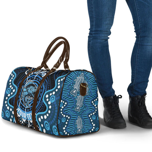 Custom Barramundi Fishing Travel Bag Indigenous Aboriginal Dot Art Blue Fish
