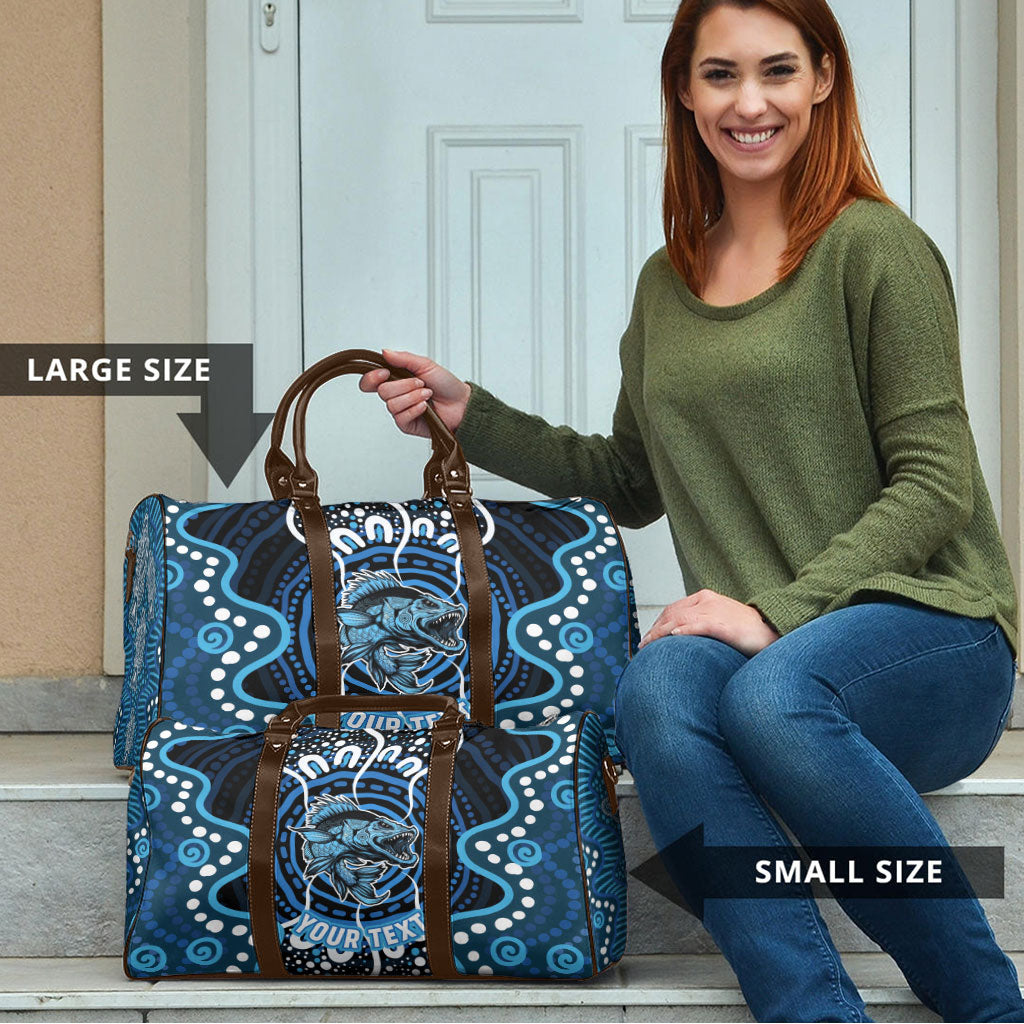 Custom Barramundi Fishing Travel Bag Indigenous Aboriginal Dot Art Blue Fish