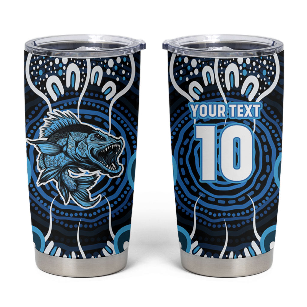 Custom Barramundi Fishing Tumbler Cup Indigenous Aboriginal Dot Art Blue Fish
