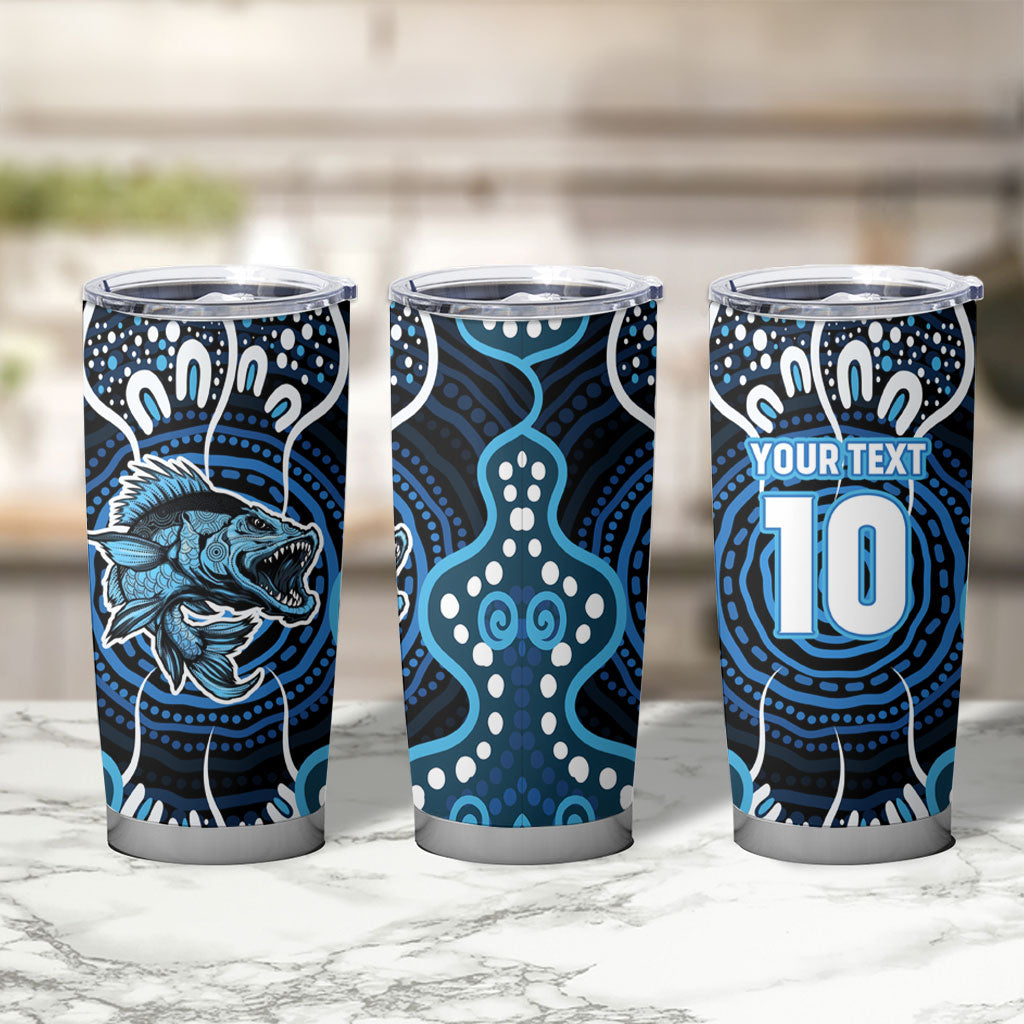 Custom Barramundi Fishing Tumbler Cup Indigenous Aboriginal Dot Art Blue Fish