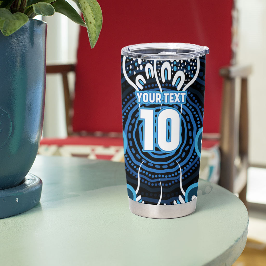 Custom Barramundi Fishing Tumbler Cup Indigenous Aboriginal Dot Art Blue Fish