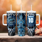 Custom Barramundi Fishing Tumbler With Handle Indigenous Aboriginal Dot Art Blue Fish
