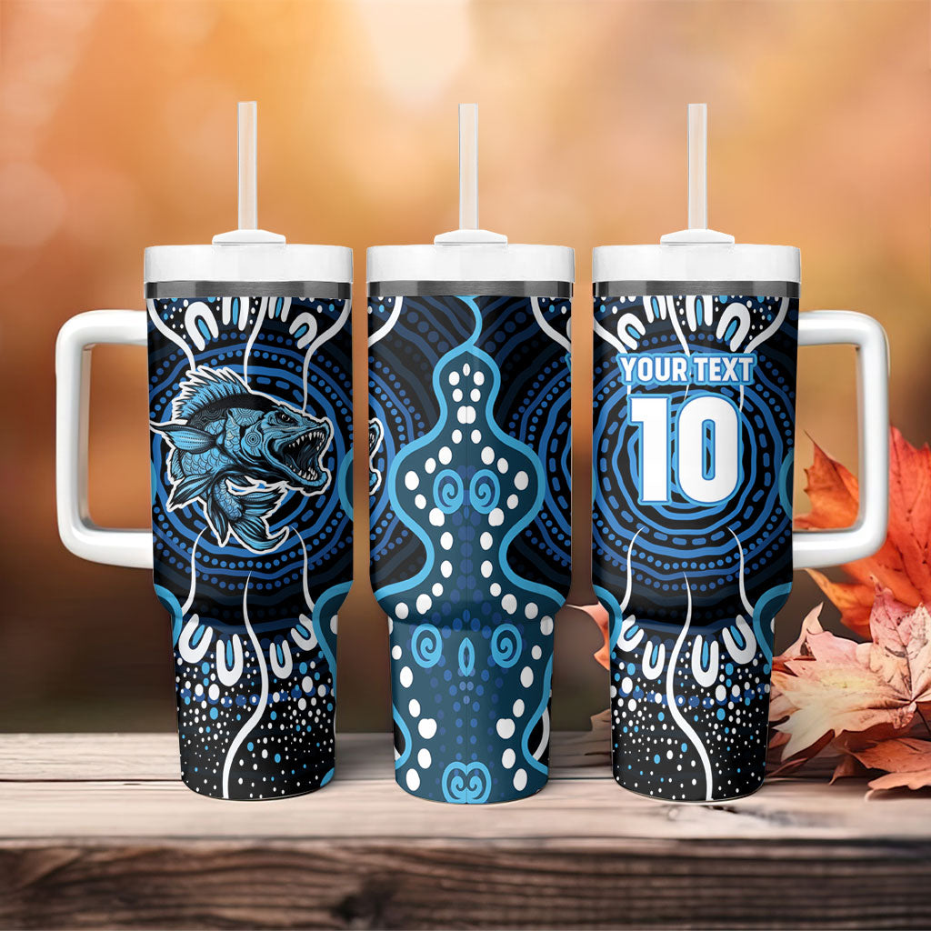 Custom Barramundi Fishing Tumbler With Handle Indigenous Aboriginal Dot Art Blue Fish