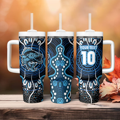 Custom Barramundi Fishing Tumbler With Handle Indigenous Aboriginal Dot Art Blue Fish