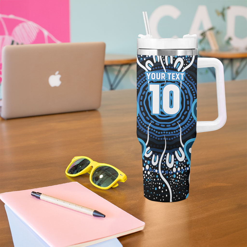Custom Barramundi Fishing Tumbler With Handle Indigenous Aboriginal Dot Art Blue Fish