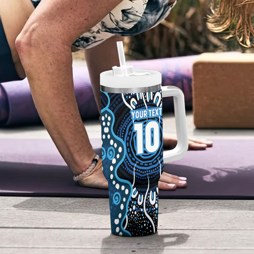Custom Barramundi Fishing Tumbler With Handle Indigenous Aboriginal Dot Art Blue Fish