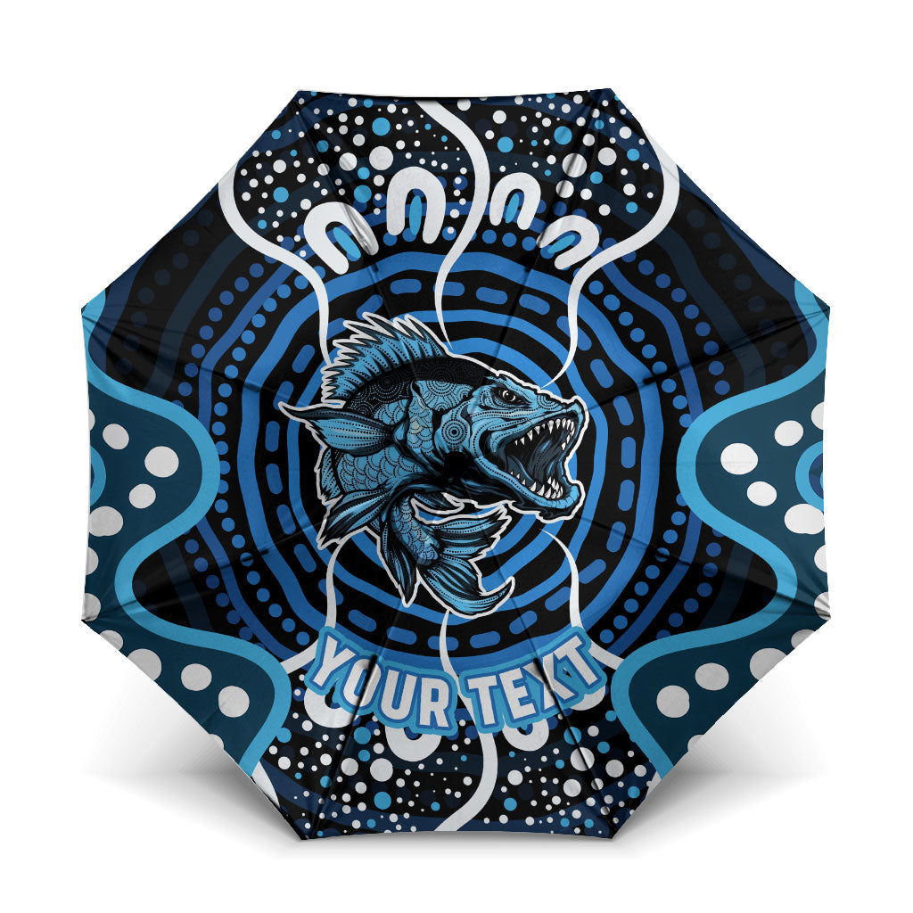 Custom Barramundi Fishing Umbrella Indigenous Aboriginal Dot Art Blue Fish