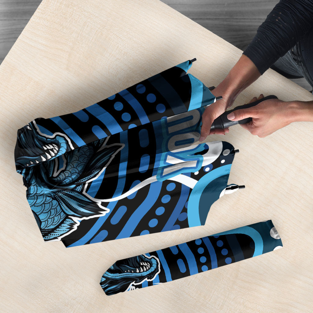 Custom Barramundi Fishing Umbrella Indigenous Aboriginal Dot Art Blue Fish
