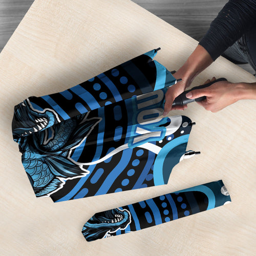 Custom Barramundi Fishing Umbrella Indigenous Aboriginal Dot Art Blue Fish