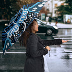 Custom Barramundi Fishing Umbrella Indigenous Aboriginal Dot Art Blue Fish
