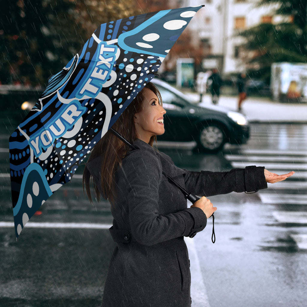 Custom Barramundi Fishing Umbrella Indigenous Aboriginal Dot Art Blue Fish