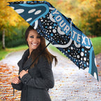 Custom Barramundi Fishing Umbrella Indigenous Aboriginal Dot Art Blue Fish