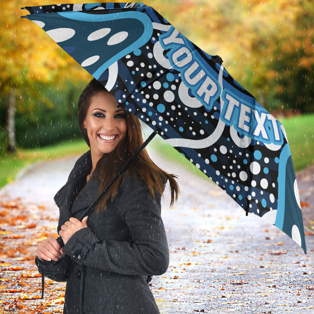 Custom Barramundi Fishing Umbrella Indigenous Aboriginal Dot Art Blue Fish