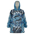 Custom Barramundi Fishing Wearable Blanket Hoodie Indigenous Aboriginal Dot Art Blue Fish