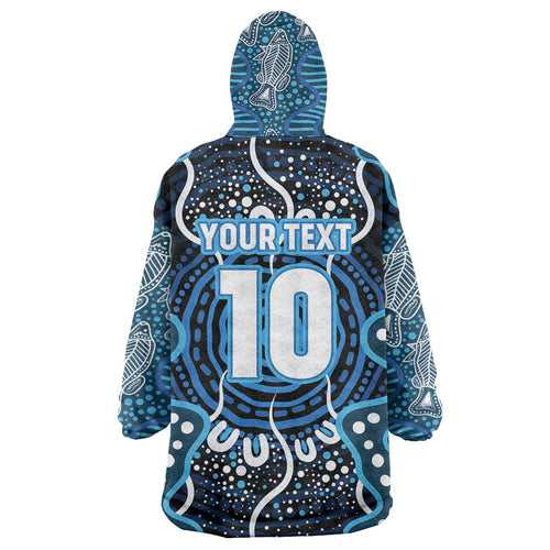 Custom Barramundi Fishing Wearable Blanket Hoodie Indigenous Aboriginal Dot Art Blue Fish