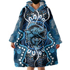 Custom Barramundi Fishing Wearable Blanket Hoodie Indigenous Aboriginal Dot Art Blue Fish