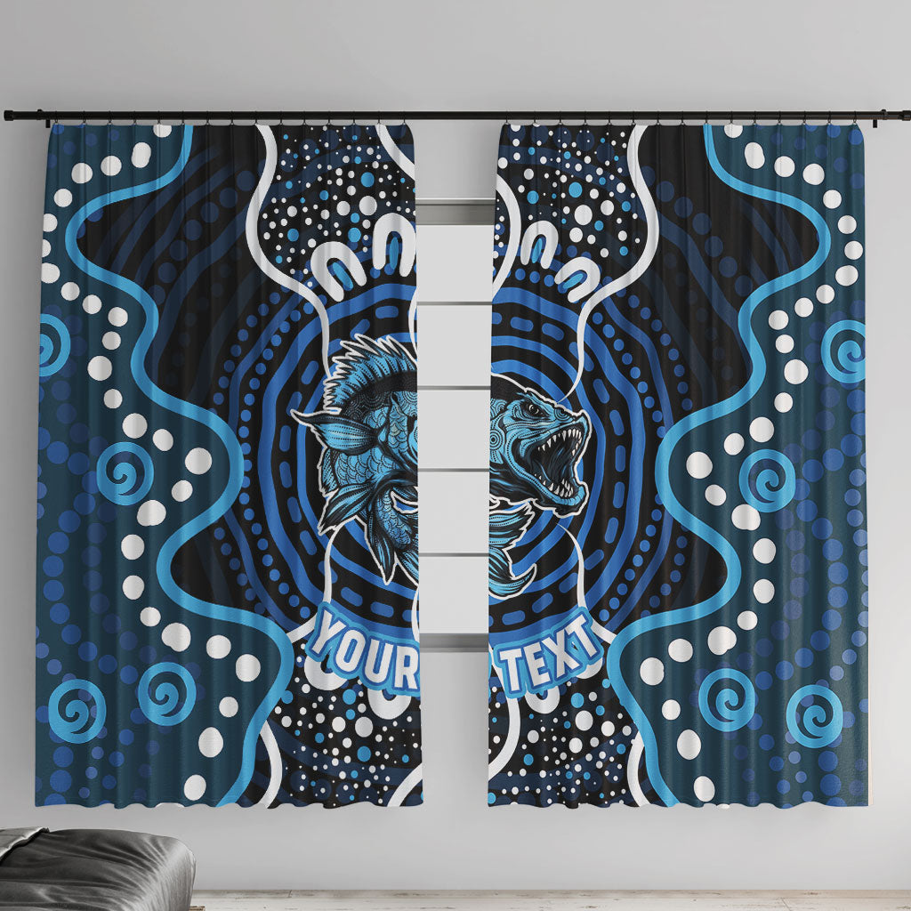 Custom Barramundi Fishing Window Curtain Indigenous Aboriginal Dot Art Blue Fish