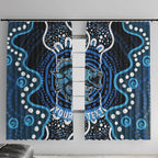 Custom Barramundi Fishing Window Curtain Indigenous Aboriginal Dot Art Blue Fish