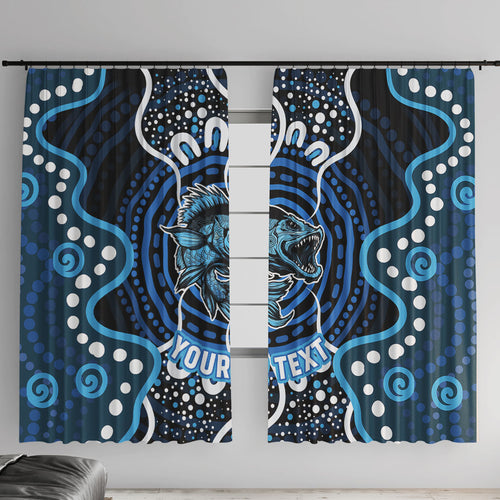 Custom Barramundi Fishing Window Curtain Indigenous Aboriginal Dot Art Blue Fish