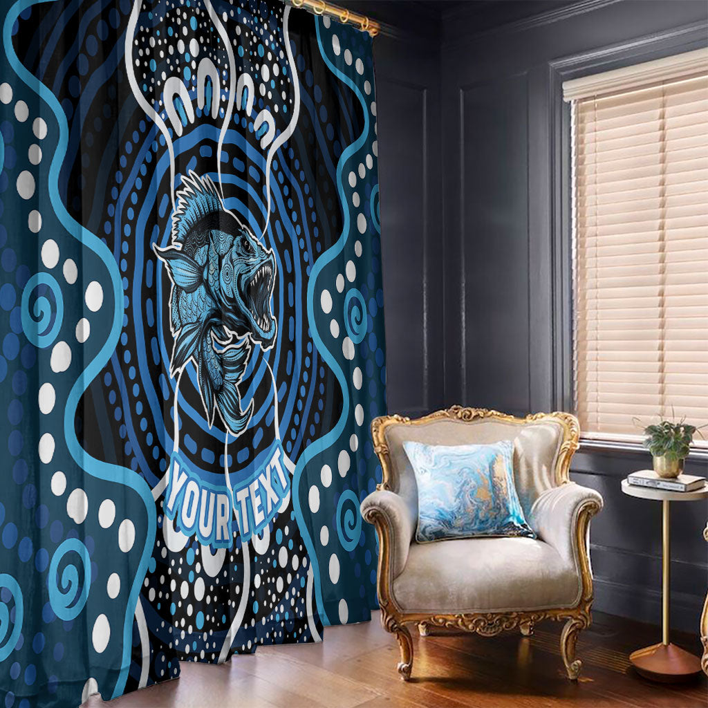 Custom Barramundi Fishing Window Curtain Indigenous Aboriginal Dot Art Blue Fish
