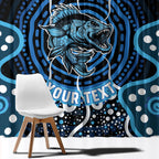Custom Barramundi Fishing Window Curtain Indigenous Aboriginal Dot Art Blue Fish
