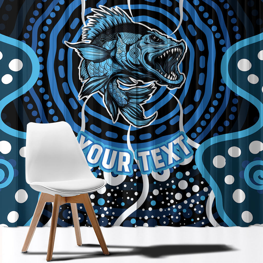 Custom Barramundi Fishing Window Curtain Indigenous Aboriginal Dot Art Blue Fish