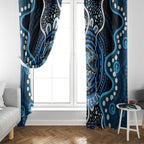 Custom Barramundi Fishing Window Curtain Indigenous Aboriginal Dot Art Blue Fish