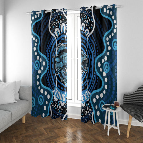 Custom Barramundi Fishing Window Curtain Indigenous Aboriginal Dot Art Blue Fish