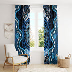 Custom Barramundi Fishing Window Curtain Indigenous Aboriginal Dot Art Blue Fish