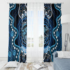 Custom Barramundi Fishing Window Curtain Indigenous Aboriginal Dot Art Blue Fish