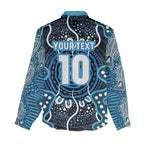 Custom Barramundi Fishing Women Casual Shirt Indigenous Aboriginal Dot Art Blue Fish