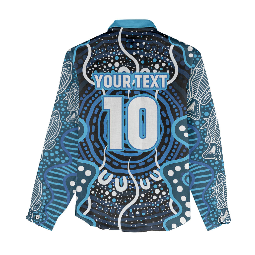 Custom Barramundi Fishing Women Casual Shirt Indigenous Aboriginal Dot Art Blue Fish