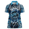 Custom Barramundi Fishing Women Polo Shirt Indigenous Aboriginal Dot Art Blue Fish