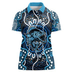 Custom Barramundi Fishing Women Polo Shirt Indigenous Aboriginal Dot Art Blue Fish
