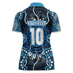Custom Barramundi Fishing Women Polo Shirt Indigenous Aboriginal Dot Art Blue Fish