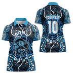 Custom Barramundi Fishing Women Polo Shirt Indigenous Aboriginal Dot Art Blue Fish