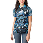 Custom Barramundi Fishing Women Polo Shirt Indigenous Aboriginal Dot Art Blue Fish