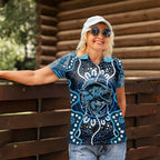 Custom Barramundi Fishing Women Polo Shirt Indigenous Aboriginal Dot Art Blue Fish